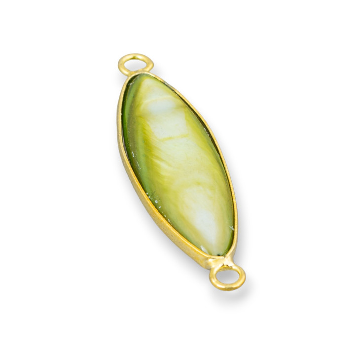 Brass Component Connector with Mother of Pearl Set Rice 10x38mm 10pcs Green and Golden