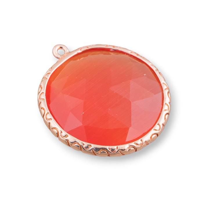 25mm Round Cat's Eye Brass Component Connector with 1 Ring 10pcs Rose Gold Orange