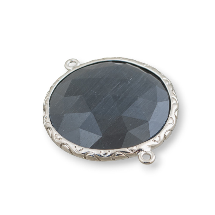 Conector de componente de latón de ojo de gato redondo de 25 mm con 2 anillos 10 piezas gris oscuro chapado en rodio