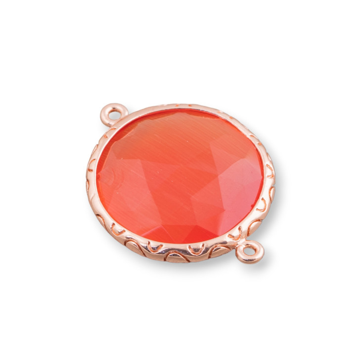 Connettore Componente Di Ottone Di Occhio Di Gatto Tondo 20mm Con 2 Anellini 10pz Oro Rosa Arancio