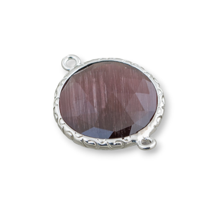 Connettore Componente Di Ottone Di Occhio Di Gatto Tondo 20mm Con 2 Anellini 10pz Rodiato Viola