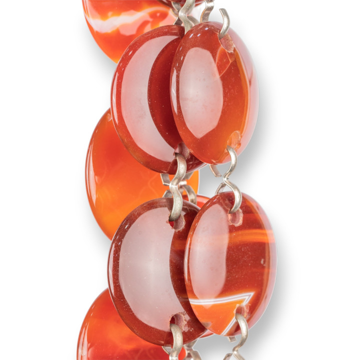 Cabochon Plat Rond Lisse Cornaline Rouge 2 Trous Latéraux 40mm