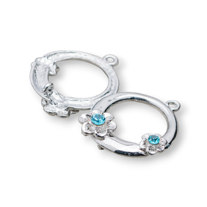 Αποστάτης ορείχαλκου Με Λουλούδι Rhinestone 25mm 25τμχ Ανοιχτό Μπλε