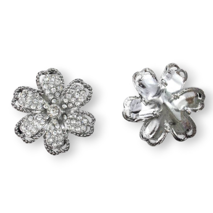 Spacer Messing rhodiniert mit Strass 6 Ringe Blume 42mm 1Stk