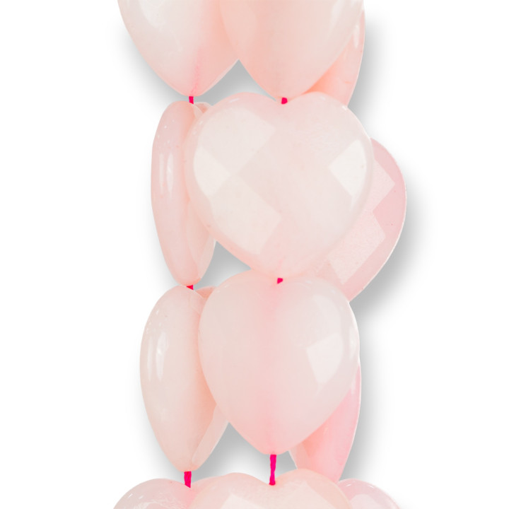 Jade Rose Clair Coeur Plat Facette 20mm