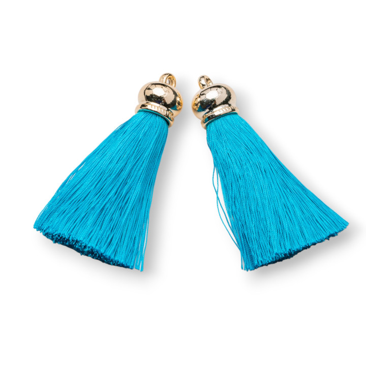 Tassels with Brass Cup 16x70mm 6pcs Golden Light Blue