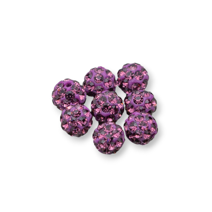 Palline Di Strass Foro Passante Tondo  4mm 20pz Viola
