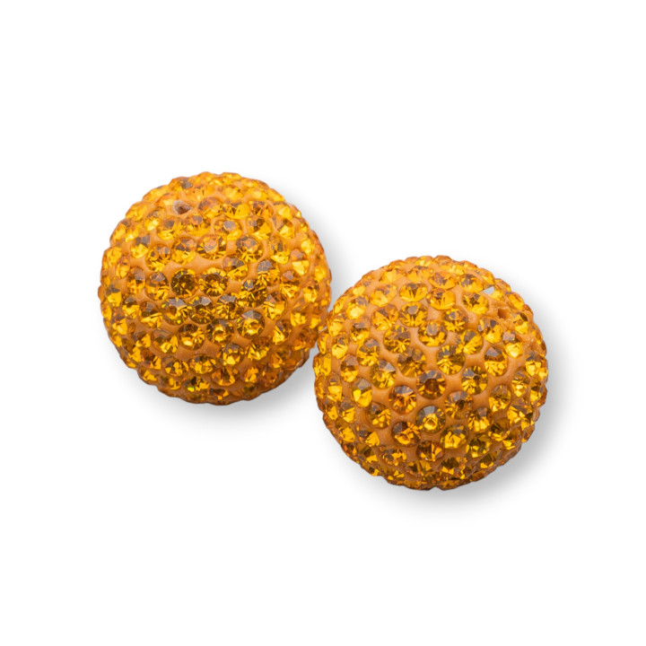 Boules Strass Trou Traversant Rond 16mm 6pcs Jaune