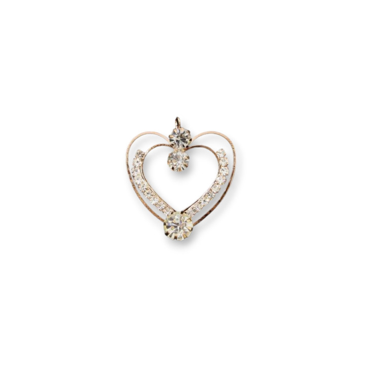 Pendentif Laiton Avec Coeur Strass 33x35mm 13pz Cuivré