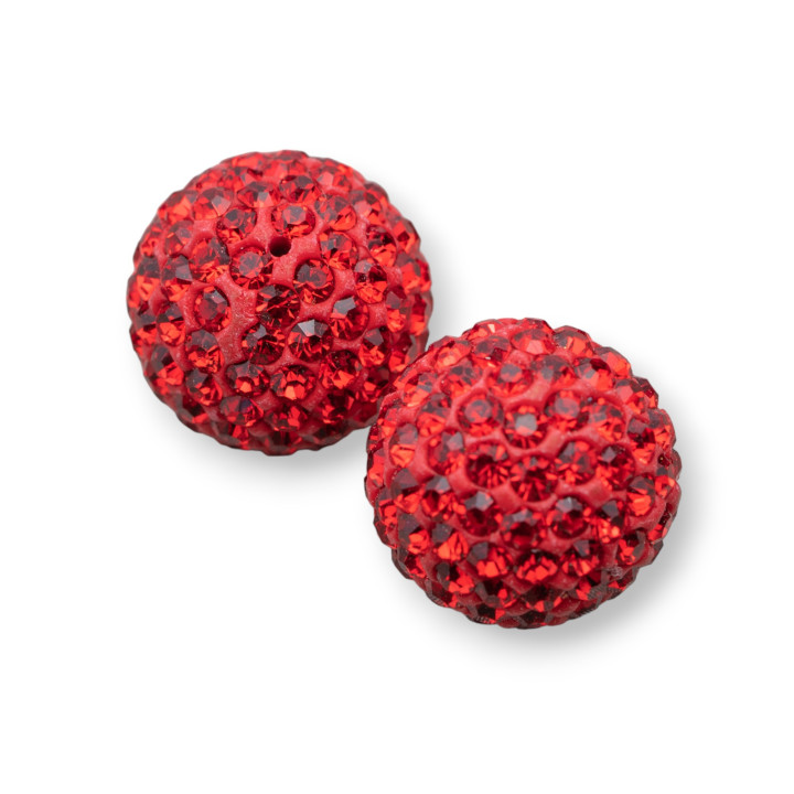 Rhinestone Balls Half Round Hole 14mm 8pcs Red