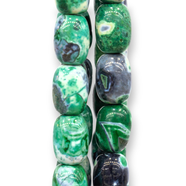 Agate Bicolore Rayée Barrel 13x18mm Noir et Vert