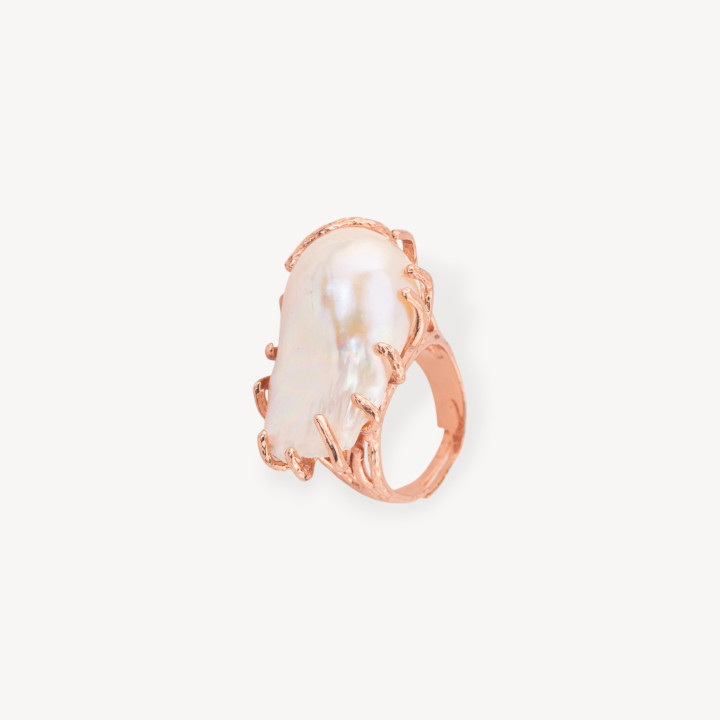 Bronze Ring With Baroque River Pearls Adjustable Size 20-34mm Rose Gold