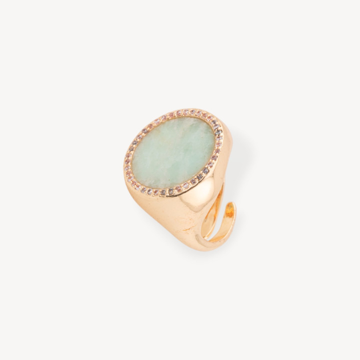 Anello Di Bronzo Con Pietra Naturale A Piastra Con Zirconi 20mm Misura Regolabile Amazonite