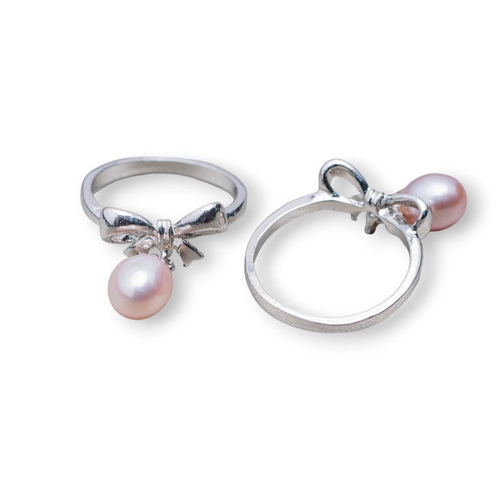 Ring aus Rhodiumbronze und Flussperlen mit 3 Lichtpunkten 16x19mm Flieder