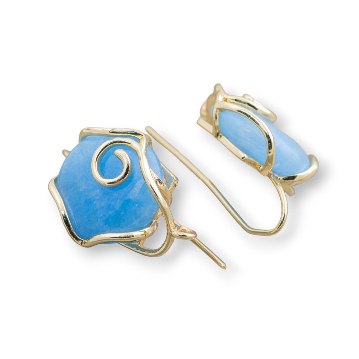 Pendientes Gancho Estilo Barroco Bronce Base Con Jade 22x35mm 2 Pares Azul Claro