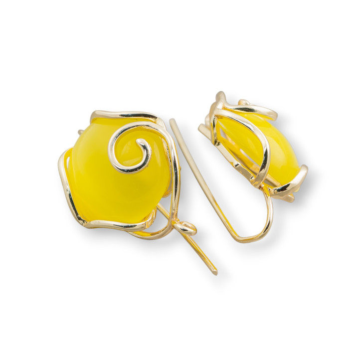 Base Boucles d'Oreilles Crochet Bronze Style Baroque avec Oeil de Chat 22x35mm 2 Paires Jaune