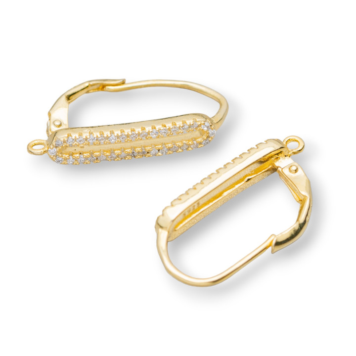 Boucles d'Oreilles Base Argent 925 Avec Crochet Fermé Avec Zircons 4x22mm 3 Paires Doré
