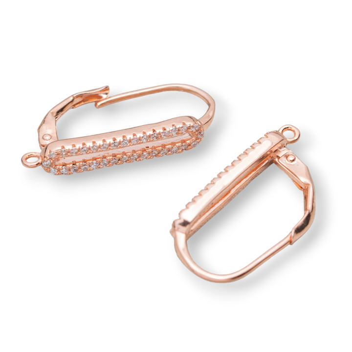 Ohrringbasis aus 925er Sterlingsilber mit geschlossenen Haken mit Zirkonen 4 x 22 mm 3 Paar Roségold