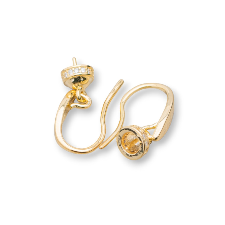 Base for Earrings of 925 Silver Leverback with Cup for Pendant with Zircons 6x18mm 2 Pairs Golden