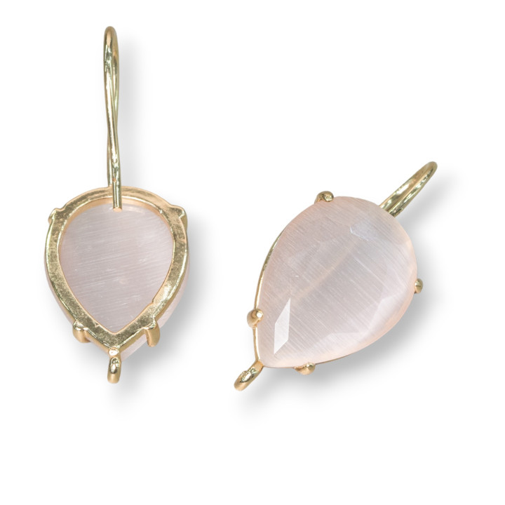 Drop Set Cat Eye Cabochon Stud Brass Earring Sets 13x18mm 6 Paires Light Powder