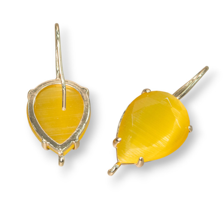 Ορειχάλκινο Σετ δάκρυ Cat's Eye Cabochon Stud Σκουλαρίκια Πλάτες 13x18mm 6 Ζεύγη Κίτρινο