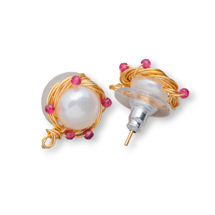 Boucles d'oreilles clous en argent sterling 925 avec perles de rivière en bronze et zircons 13 mm 3 paires