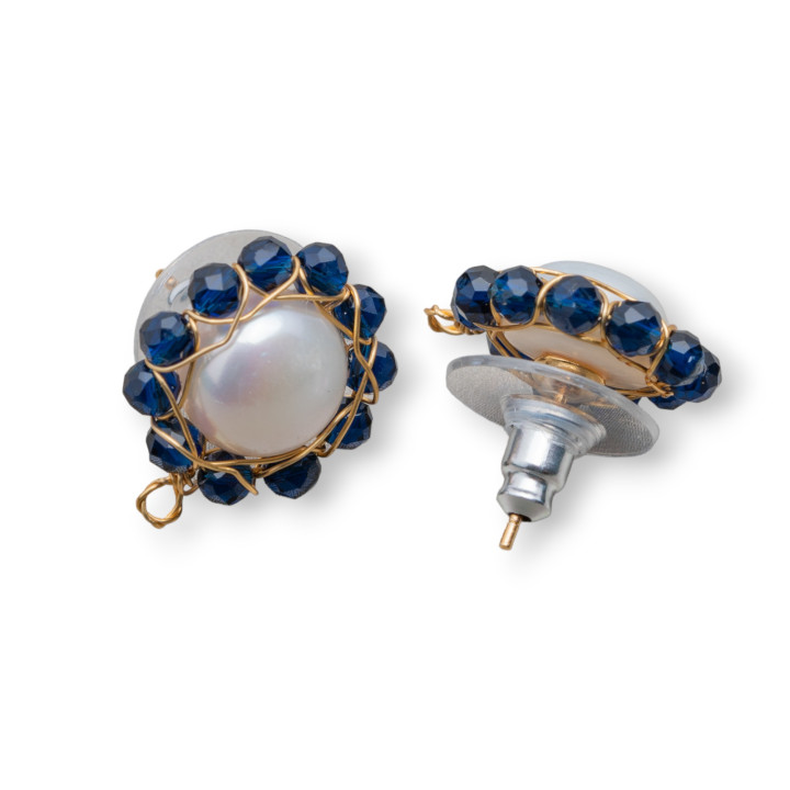 925 Silver Stud Earring Bases with Bronze River Pearls and Zircons 14mm 3 Pairs