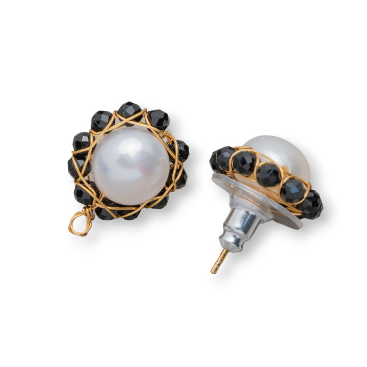 Ohrstecker aus 925er Sterlingsilber mit Bronze-Flussperlen und Zirkonia 14mm 3 Paar Schwarz