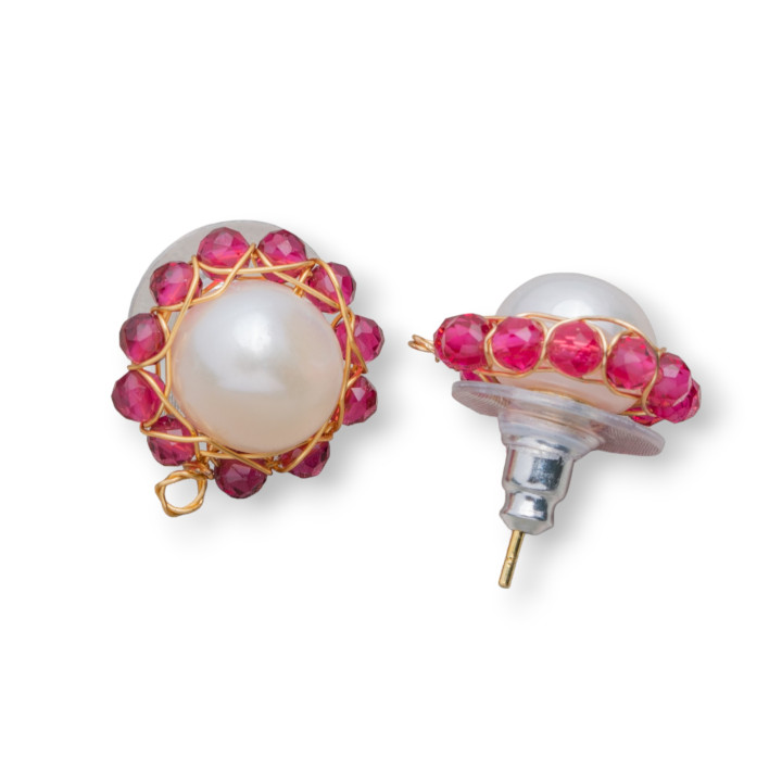 Bases De Aretes De Plata Esterlina 925 Con Perlas De Río Bronce Y Circonitas 14mm 3 Pares Rubí