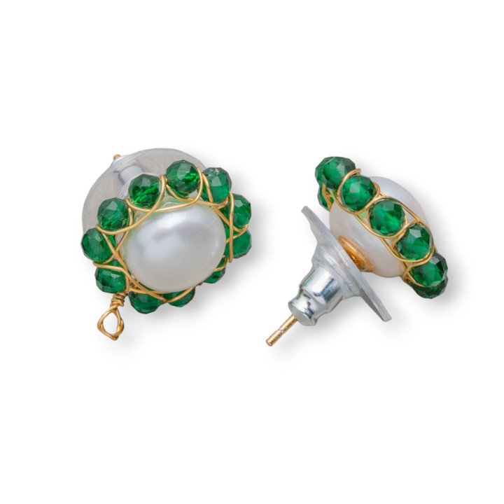 Boucles d'oreilles clous en argent sterling 925 avec perles de rivière en bronze et zircons 14 mm 3 paires d'émeraude