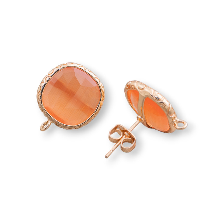 Bases Pour Boucles D'Oreilles Bronze Avec Cristaux Serti Carré 15mm 5 Paires Doré Orange