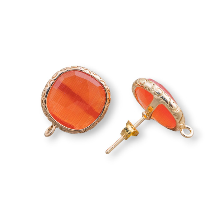 Bases Pour Boucles D'Oreilles Bronze Avec Cristaux Serti Carré 15mm 5 Paires Doré Orange Intense