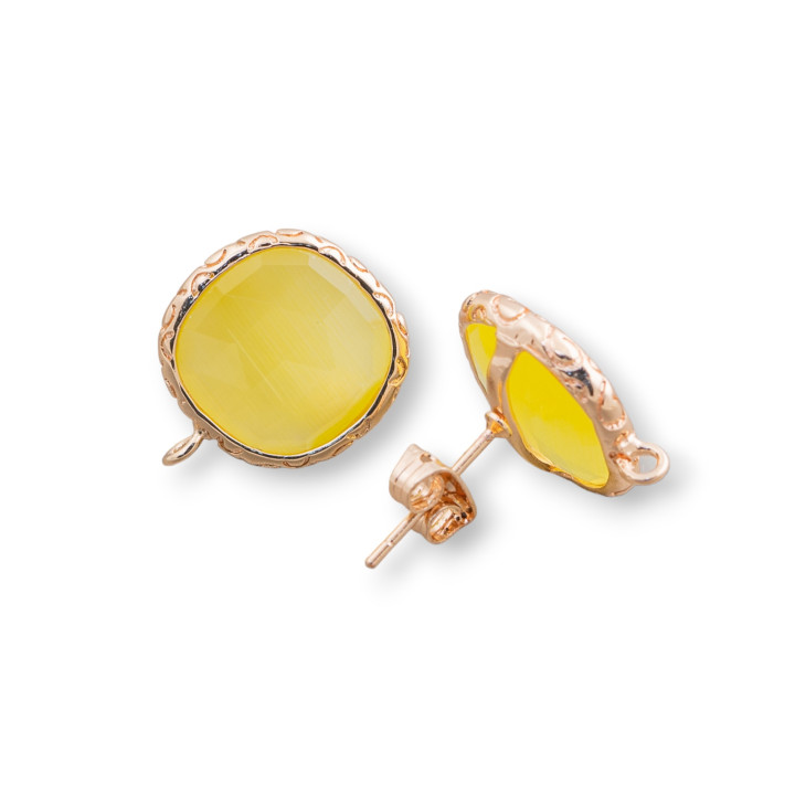 Base Per Orecchini Di Bronzo Con Cristalli Incastonati Quadrato 15mm 5 Paia Dorato Giallo