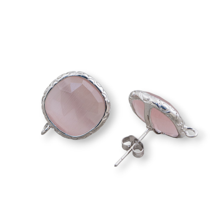 Bases Pour Boucles D'Oreilles Bronze Avec Cristaux Serti Carré 15mm 5 Paires Poudre De Rhodium