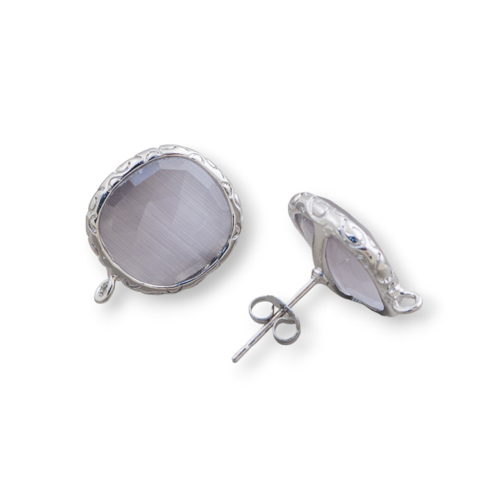 Base Per Orecchini Di Bronzo Con Cristalli Incastonati Quadrato 15mm 5 Paia Rodiato Grigio