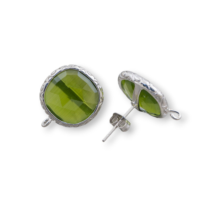 Bases Pour Boucles D'Oreilles Bronze Avec Cristaux Serti Carré 15mm 5 Paires Rhodium Vert Forêt