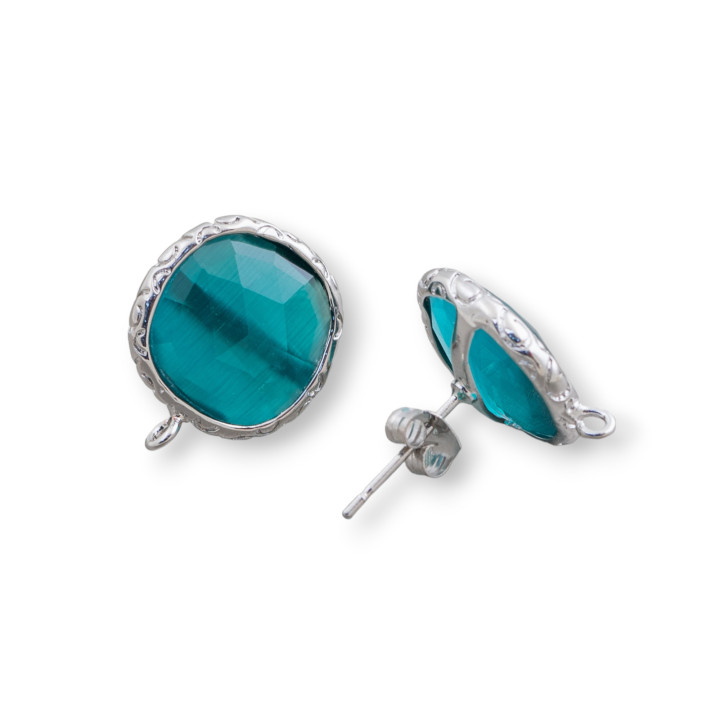 Bases Pour Boucles D'Oreilles Bronze Avec Cristaux Serti Carré 15mm 5 Paires Rhodium Vert Emeraude