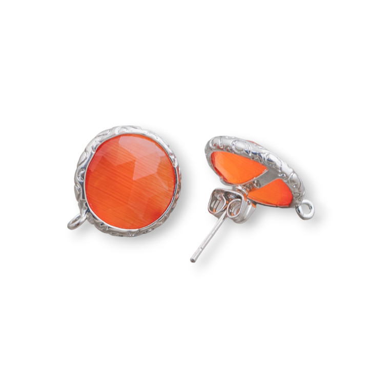 Bases Pour Boucles D'Oreilles Bronze Avec Cristaux Ronds 15mm 5 Paires Orange Rhodié