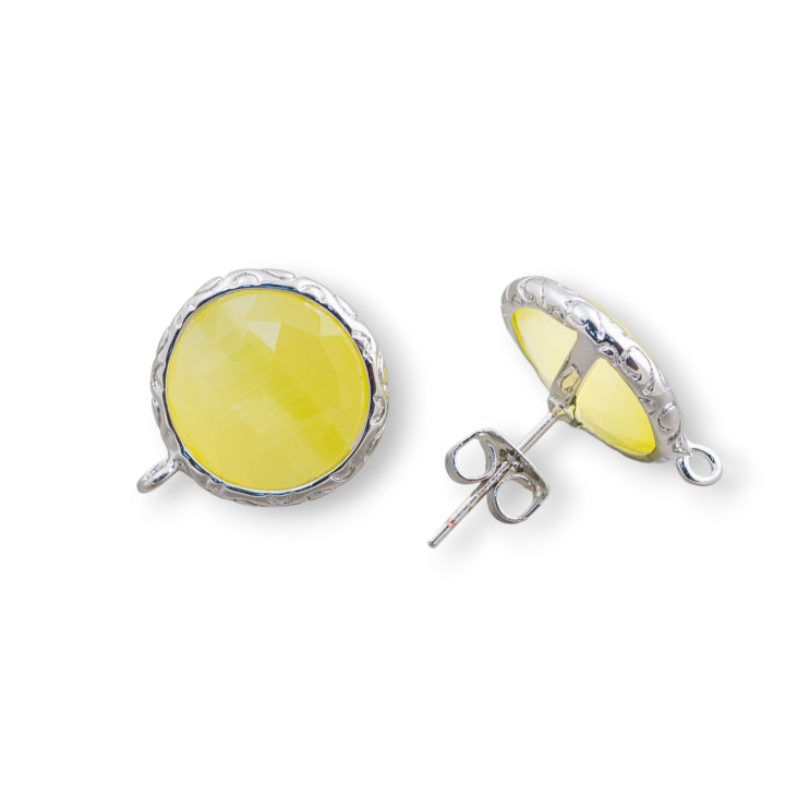 Juego De Bases Para Pendientes De Bronce Con Cristales Redondas 15mm 5 Pares Rodio Amarillo