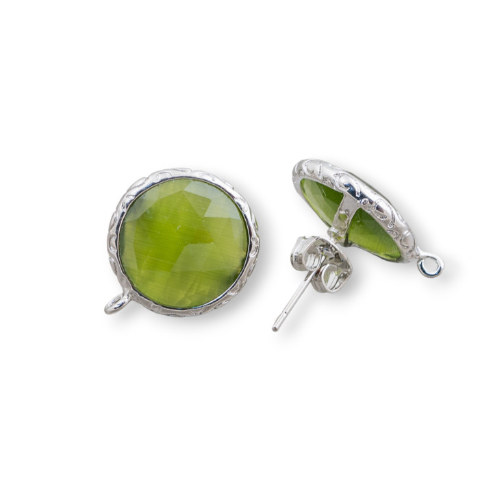 Bronze Earring Bases with Crystals Set Round 15mm 5 Pairs Forest Green Rhodium Plated