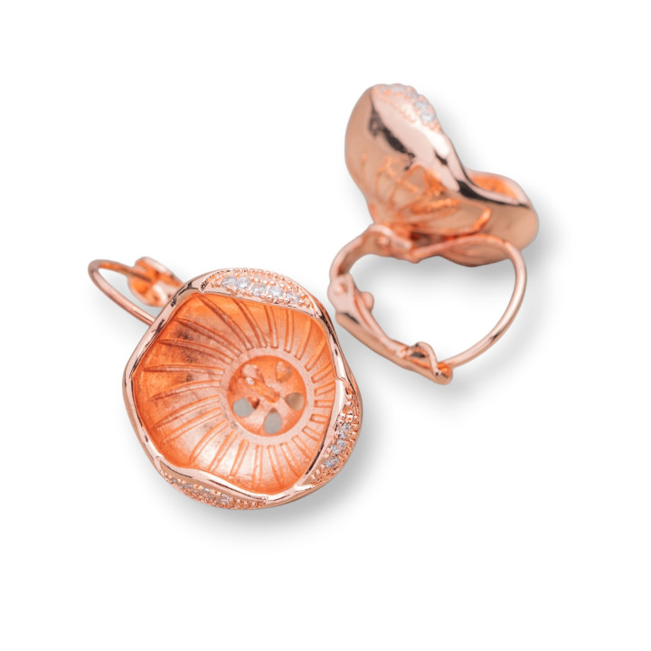 Bases Pour Boucles D'oreilles Bronze Avec Zircons Fleur Ouverte 4 Paires Or Rose
