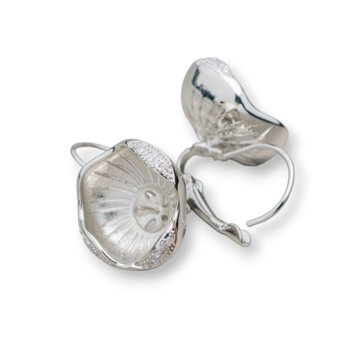 Basen für Ohrringe aus Bronze mit Zirkonia Offene Blume 4 Paar Rhodium