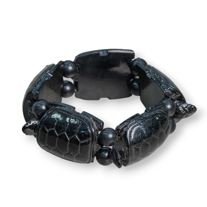 Large Turtle Semiprecious Stone Bracelet 30x42mm Black Resin