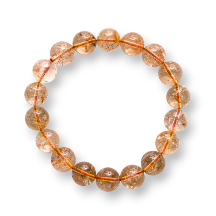 Brazalete redondo de cuarzo rutilado carmín de 10 mm