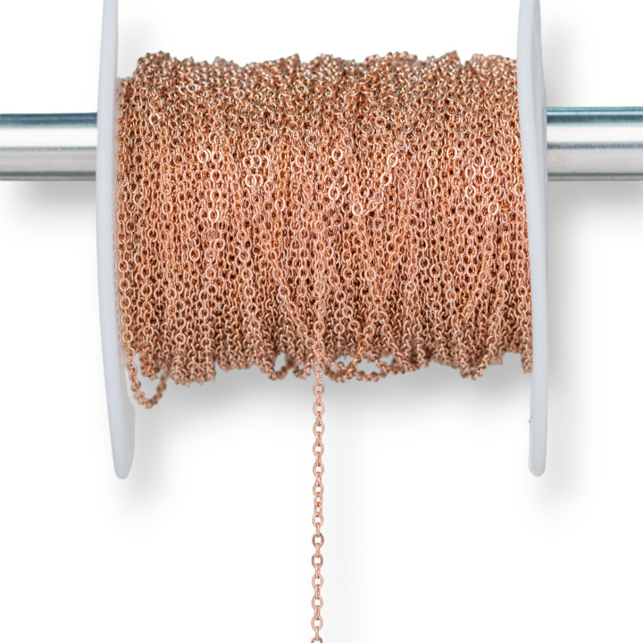 Chaîne Acier Broyé 1,2x1,6mm Fil 0,3mm 20 Mètres Or Rose