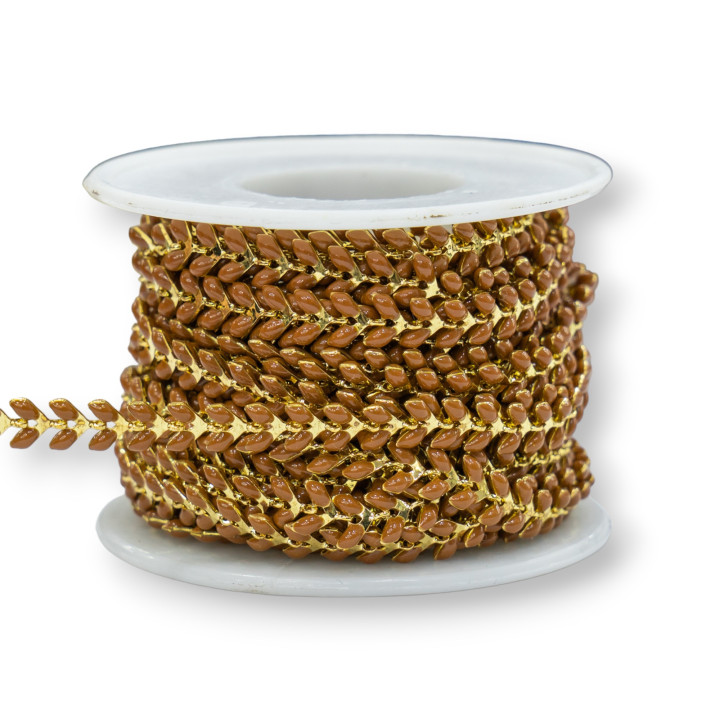 Fishbone Enamelled Brass Chain 6.5mm 5m Brown