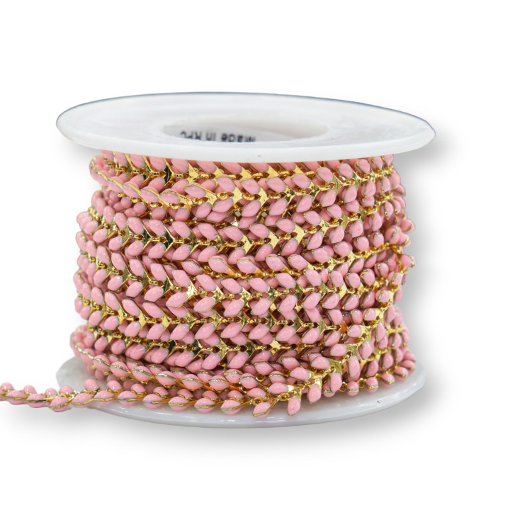 Emaillierte Messingkette mit Fischgrätenmuster 6,5 mm, 5 m, rosa