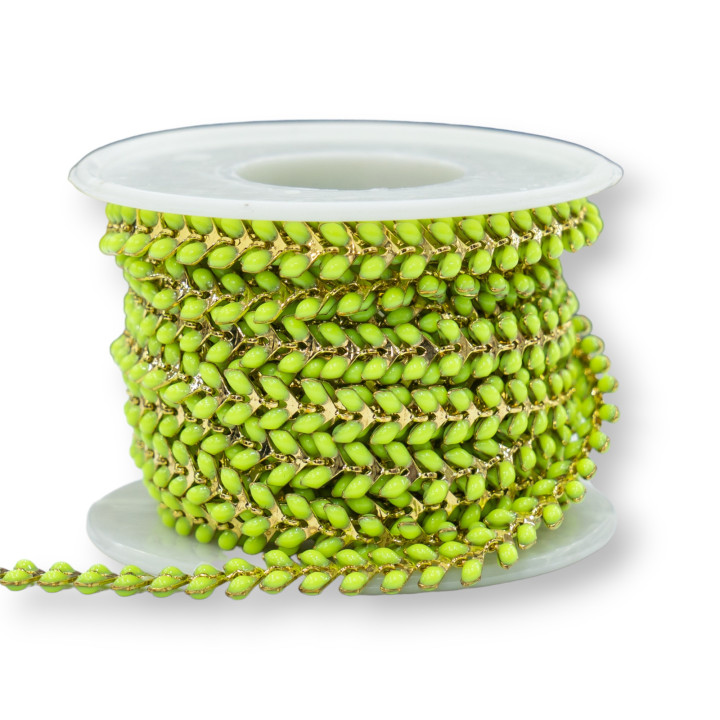 Fishbone Enameled Brass Chain 6,5mm 5m Fluo Green