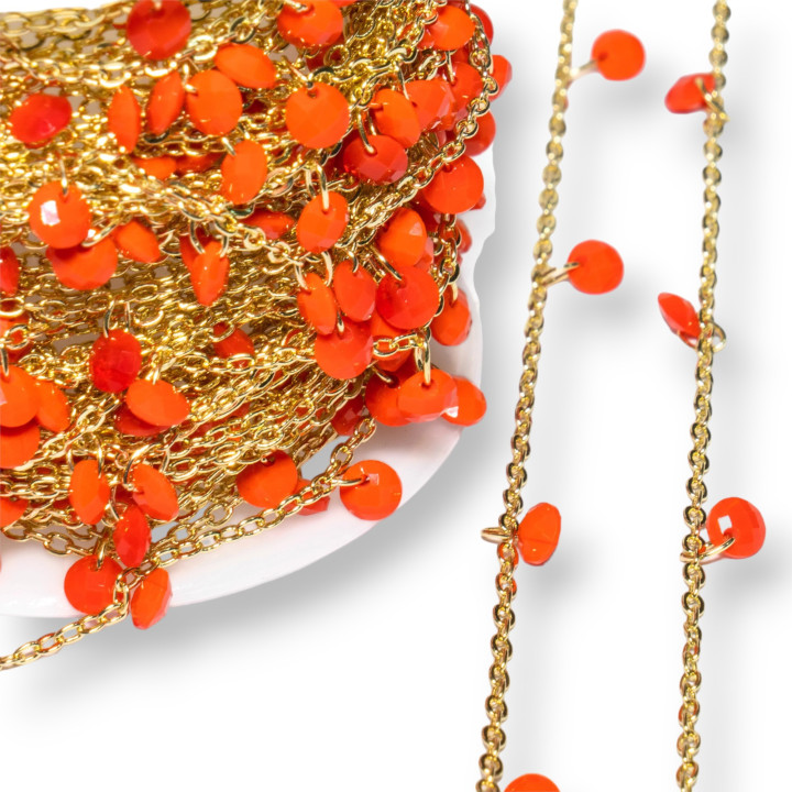 Catena Rosario Con Cristalli Dischi 4mm e Ottone 10 Metri Arancio