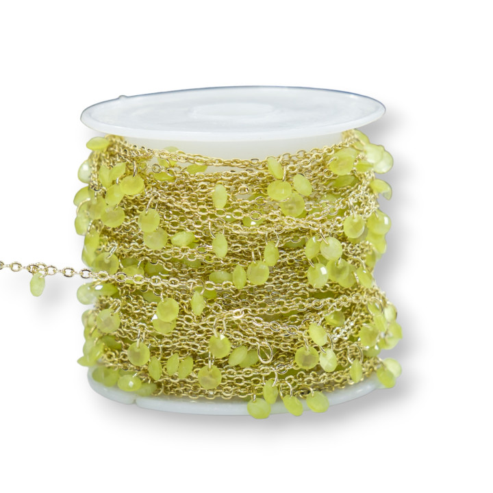 Chaîne de chapelet avec cristaux, disques de 4 mm et laiton vert acide de 10 m